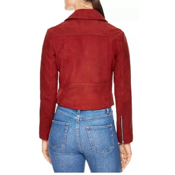 Sandro Paris Authentic Adaya Suede Leather Red Long Sleeve Moto Jacket 1 Xs - Picture 2 of 16